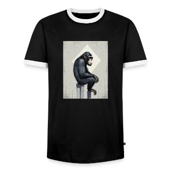 Chimpanzee Street Art Graffiti in Square Primate - Men's Ringer Shirt - black/white - Front - AI Model Female 172 light (172cm) & AI Model Male 178 light (178cm)