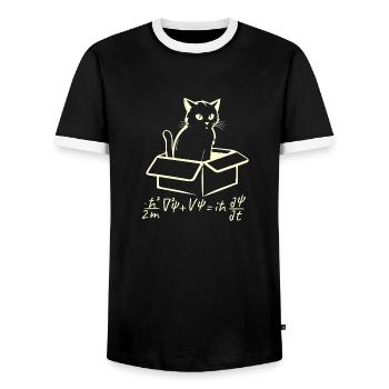 Schrödingers Katze - Männer Kontrast-T-Shirt - Schwarz/Weiß - Vorne - AI Model Female 172 light (172cm) & AI Model Male 178 light (178cm)