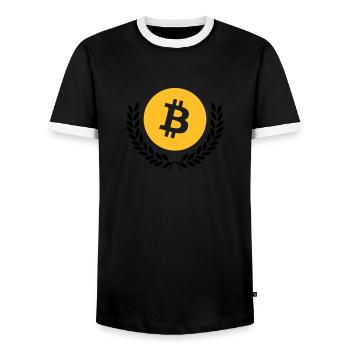 bitcoin - Men's Ringer Shirt - black/white - Front - AI Model Female 172 light (172cm) & AI Model Male 178 light (178cm)
