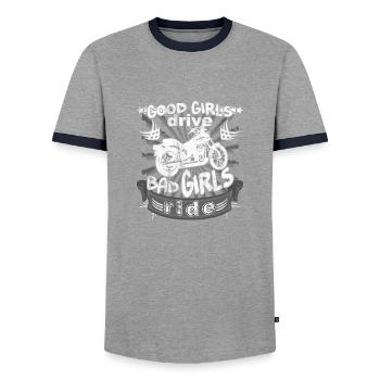 Biker girl funny saying good girls drive ride - Men's Ringer Shirt - grey/navy  - Front - AI Model Female 172 light (172cm) & AI Model Male 178 light (178cm)