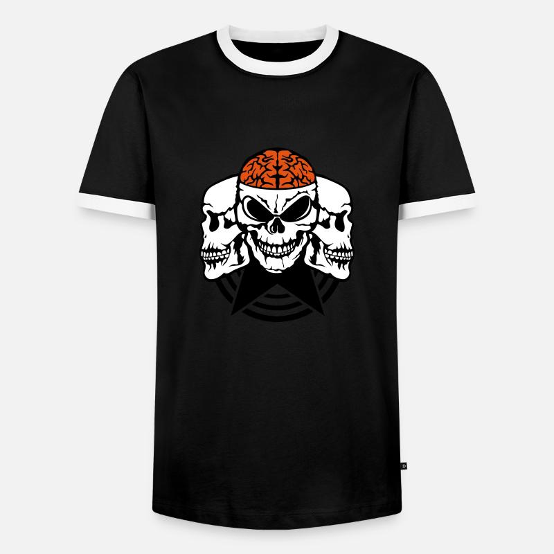 skull face profile brain brain - Men's Ringer Shirt - black/white