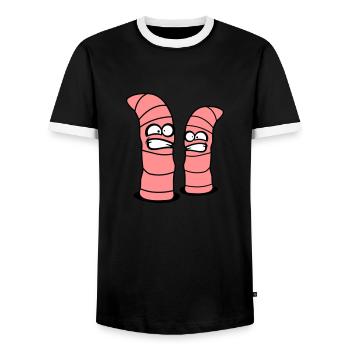 2 crazy worms - Men's Ringer Shirt - black/white - Front - AI Model Female 172 light (172cm) & AI Model Male 178 light (178cm)