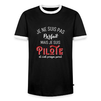 pas parfait mais pilote - T-shirt contrasté Homme - noir/blanc - Devant - AI Model Female 172 light (172cm) & AI Model Male 178 light (178cm)