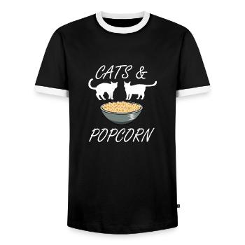 Chats et popcorn Cute Kitty Popcorn Chef - T-shirt contrasté Homme - noir/blanc - Devant - AI Model Female 172 light (172cm) & AI Model Male 178 light (178cm)