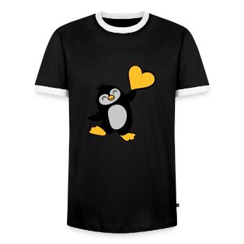 Friendly penguin shows heart - Men's Ringer Shirt - black/white - Front - AI Model Female 172 light (172cm) & AI Model Male 178 light (178cm)