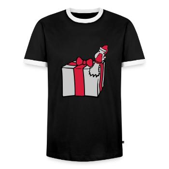 Goose bursts out of gift - Men's Ringer Shirt - black/white - Front - AI Model Female 172 light (172cm) & AI Model Male 178 light (178cm)