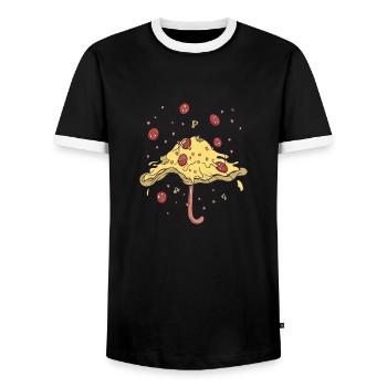 Pizza Regenschirm - Männer Kontrast-T-Shirt - Schwarz/Weiß - Vorne - AI Model Female 172 light (172cm) & AI Model Male 178 light (178cm)