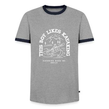 Kayak Water Sports Paddling Adventure Kayaking - Men's Ringer Shirt - grey/navy  - Front - AI Model Female 172 light (172cm) & AI Model Male 178 light (178cm)