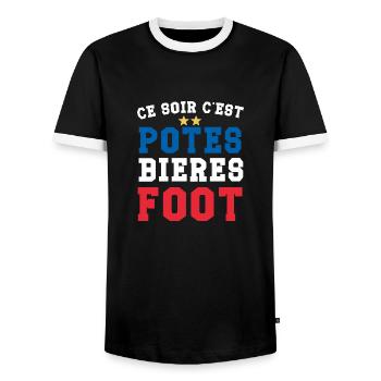 Ce soir c'est potes bière foot supporter football - T-shirt contrasté Homme - noir/blanc - Devant - AI Model Female 172 light (172cm) & AI Model Male 178 light (178cm)