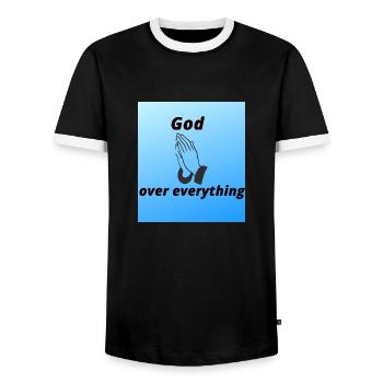God over everything - Men's Ringer Shirt - black/white - Front - AI Model Female 172 light (172cm) & AI Model Male 178 light (178cm)