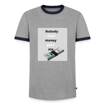 GOD 7 - Men's Ringer Shirt - grey/navy  - Front - AI Model Female 172 light (172cm) & AI Model Male 178 light (178cm)