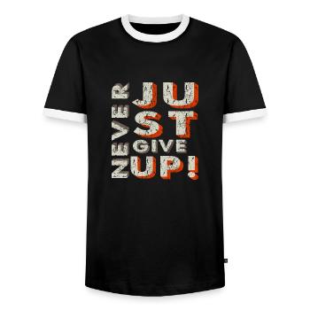 Never Give Up - Men's Ringer Shirt - black/white - Front - AI Model Female 172 light (172cm) & AI Model Male 178 light (178cm)