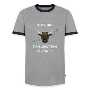 J’ai le temps, je suis un investisseur à long terme - T-shirt contrasté Homme - gris/marine  - Devant - AI Model Female 172 light (172cm) & AI Model Male 178 light (178cm)