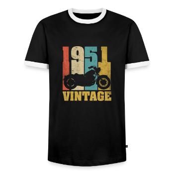 1951 Jahrgang Geburtstag Biker Motorrad Geschenk - Männer Kontrast-T-Shirt - Schwarz/Weiß - Vorne - AI Model Female 172 light (172cm) & AI Model Male 178 light (178cm)