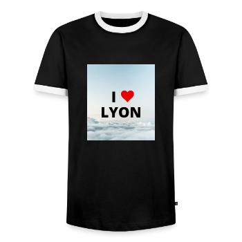 I LOVE LYON - Men's Ringer Shirt - black/white - Front - AI Model Female 172 light (172cm) & AI Model Male 178 light (178cm)