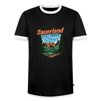 Sauerland va toujours Sauerland vacances NRW - T-shirt contrasté Homme - noir/blanc - Devant - AI Model Female 172 light (172cm) & AI Model Male 178 light (178cm)