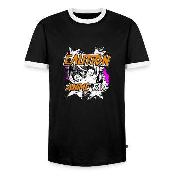 Japanese Anime Manga Girl Streetwear - Men's Ringer Shirt - black/white - Front - AI Model Female 172 light (172cm) & AI Model Male 178 light (178cm)