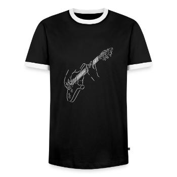 White silhouette of a guitarist. Electric guitar. - Men's Ringer Shirt - black/white - Front - AI Model Female 172 light (172cm) & AI Model Male 178 light (178cm)