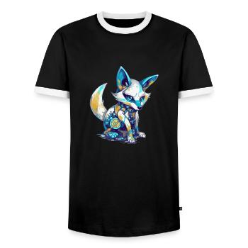 Ecko the bionic fox - Men's Ringer Shirt - black/white - Front - AI Model Female 172 light (172cm) & AI Model Male 178 light (178cm)