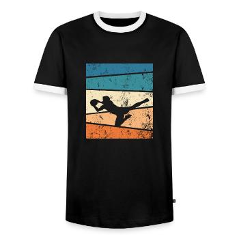 Goalkeeper Sport Hobby Retro Goalkeeper - Men's Ringer Shirt - black/white - Front - AI Model Female 172 light (172cm) & AI Model Male 178 light (178cm)