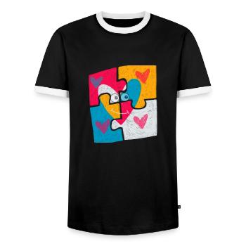 Motif puzzle coeur avec des yeux amour et famille - T-shirt contrasté Homme - noir/blanc - Devant - AI Model Female 172 light (172cm) & AI Model Male 178 light (178cm)
