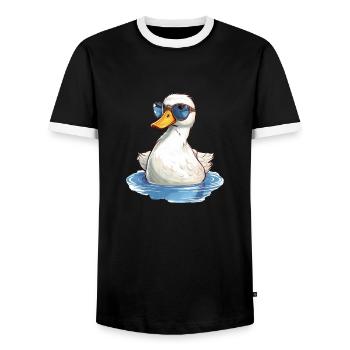 Süße Ente Küken im Sommer mit Sonnenbrille - Männer Kontrast-T-Shirt - Schwarz/Weiß - Vorne - AI Model Female 172 light (172cm) & AI Model Male 178 light (178cm)