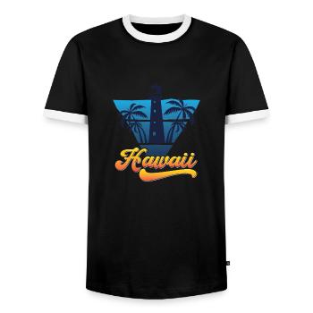 Hawaii Lighthouse Beach Design - Men's Ringer Shirt - black/white - Front - AI Model Female 172 light (172cm) & AI Model Male 178 light (178cm)