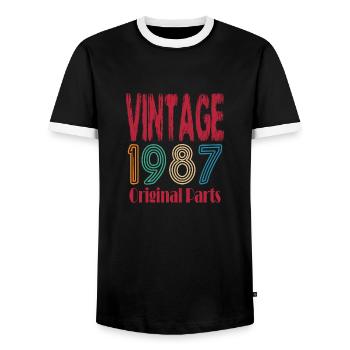 Jahrgang 1987 Geburtstagsgeschenk - Männer Kontrast-T-Shirt - Schwarz/Weiß - Vorne - AI Model Female 172 light (172cm) & AI Model Male 178 light (178cm)