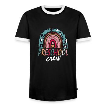 Preschool Crew Gift - Men's Ringer Shirt - black/white - Front - AI Model Female 172 light (172cm) & AI Model Male 178 light (178cm)