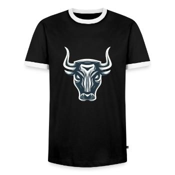 STYLIZED EDGY BULL - Men's Ringer Shirt - black/white - Front - AI Model Female 172 light (172cm) & AI Model Male 178 light (178cm)