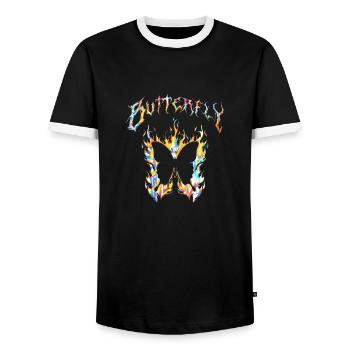Butterfly insect butterfly nature summer colorful art - Men's Ringer Shirt - black/white - Front - AI Model Female 172 light (172cm) & AI Model Male 178 light (178cm)