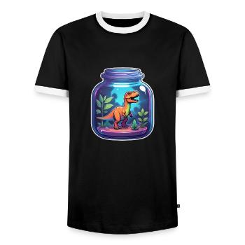 Dinosaur in a Cartoon Jar - Men's Ringer Shirt - black/white - Front - AI Model Female 172 light (172cm) & AI Model Male 178 light (178cm)