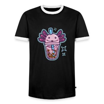 Axolotl Bubble Tee - Männer Kontrast-T-Shirt - Schwarz/Weiß - Vorne - AI Model Female 172 light (172cm) & AI Model Male 178 light (178cm)