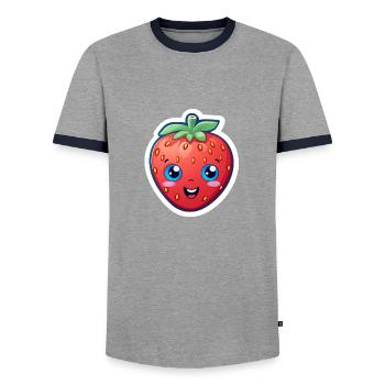 Anime à la fraise - T-shirt contrasté Homme - gris/marine  - Devant - AI Model Female 172 light (172cm) & AI Model Male 178 light (178cm)