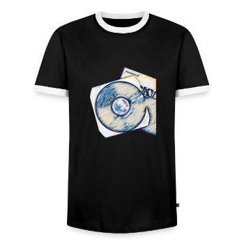 Vinyl record with cover - Men's Ringer Shirt - black/white - Front - AI Model Female 172 light (172cm) & AI Model Male 178 light (178cm)
