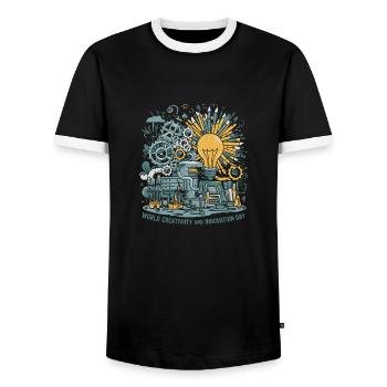World Creativity and Innovation Day - Men's Ringer Shirt - black/white - Front - AI Model Female 172 light (172cm) & AI Model Male 178 light (178cm)