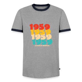 1959: Limitierte Auflage - 65-jähriges Jubiläum - Männer Kontrast-T-Shirt - Grau/Navy  - Vorne - AI Model Female 172 light (172cm) & AI Model Male 178 light (178cm)