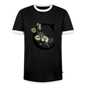 Letter C Botanical Green - Men's Ringer Shirt - black/white - Front - AI Model Female 172 light (172cm) & AI Model Male 178 light (178cm)