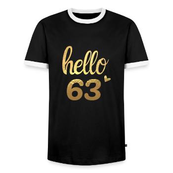 Hello 63 doré - T-shirt contrasté Homme - noir/blanc - Devant - AI Model Female 172 light (172cm) & AI Model Male 178 light (178cm)
