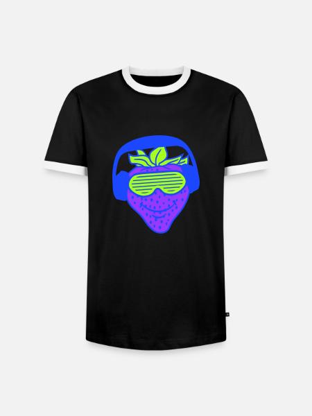 Jordbær DJ Frugt Ansigt Grins Party Club Musik - Herre kontrast-T-shirt - sort/hvid