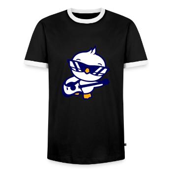 poussin oiseau canard jouant de la guitare musique guitariste - T-shirt contrasté Homme - noir/blanc - Devant - AI Model Female 172 light (172cm) & AI Model Male 178 light (178cm)