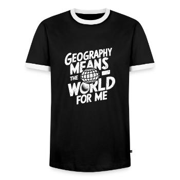 Understanding the world through geography - Men's Ringer Shirt - black/white - Front - AI Model Female 172 light (172cm) & AI Model Male 178 light (178cm)