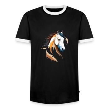 Horse Vector Art with Vibrant Colour Illustration - Men's Ringer Shirt - black/white - Front - AI Model Female 172 light (172cm) & AI Model Male 178 light (178cm)