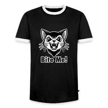 Chat vampire gothique - « Mordez-moi ! » Concevoir - T-shirt contrasté Homme - noir/blanc - Devant - AI Model Female 172 light (172cm) & AI Model Male 178 light (178cm)