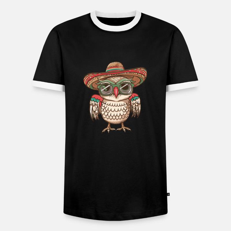 Eule Comic Lustig Sombrero - Männer Kontrast-T-Shirt - Schwarz/Weiß