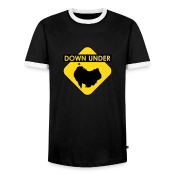 Australia Down Under Sign upside down - Männer Kontrast-T-Shirt - Schwarz/Weiß - Vorne - AI Model Female 172 light (172cm) & AI Model Male 178 light (178cm)