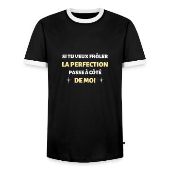 t-shirt humour perfect frôler la perfection noel - T-shirt contrasté Homme - noir/blanc - Devant - AI Model Female 172 light (172cm) & AI Model Male 178 light (178cm)