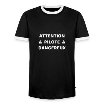 t shirt humour pilote attention pilote dangereux - T-shirt contrasté Homme - noir/blanc - Devant - AI Model Female 172 light (172cm) & AI Model Male 178 light (178cm)