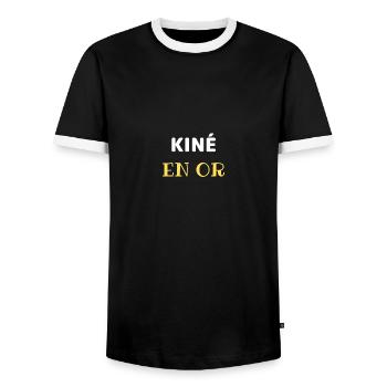 t shirt kine en or cadeau noel kinésithérapeute - T-shirt contrasté Homme - noir/blanc - Devant - AI Model Female 172 light (172cm) & AI Model Male 178 light (178cm)