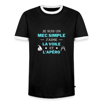t shirt humour voile apéro mec simple bateau drole - T-shirt contrasté Homme - noir/blanc - Devant - AI Model Female 172 light (172cm) & AI Model Male 178 light (178cm)